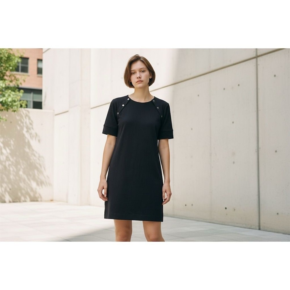 Theory Athrina K Ranmire Knit Black‎ Short Sleeve Tee Style Shift Dress Sz Small